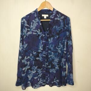Coldwater Creek Button Up Blouse Floral Chiffon Long Sleeve